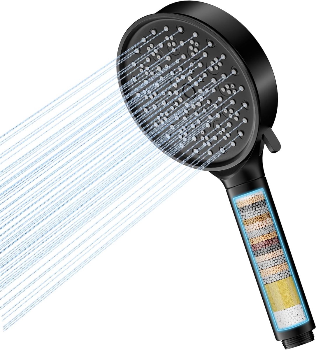 SnelShoppen - Douchekop met Filter - Waterbesparende Hard Water Douchekop - 20-Lagen Filtratiesysteem - 6 Jet Types - Hoge Druk Handdouche - Lime Filt