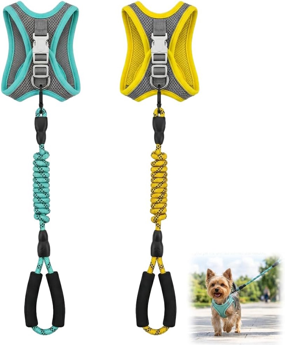 SnelShoppen - 2 Stuks Hondenharnas voor Kleine Honden met Riem - Step-in Harnas - Anti-Trek Harnas - Reflecterend - Ademend - Verstelbaar - Puppy Harn