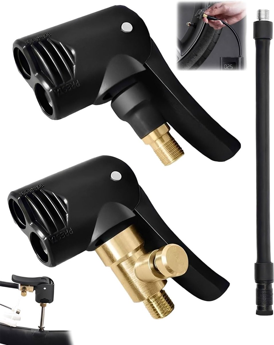 Franse ventieladapters 2 stuks - messing aansluiting - 17,5 cm slang - geschikt voor bandenpomp - ShopVlot