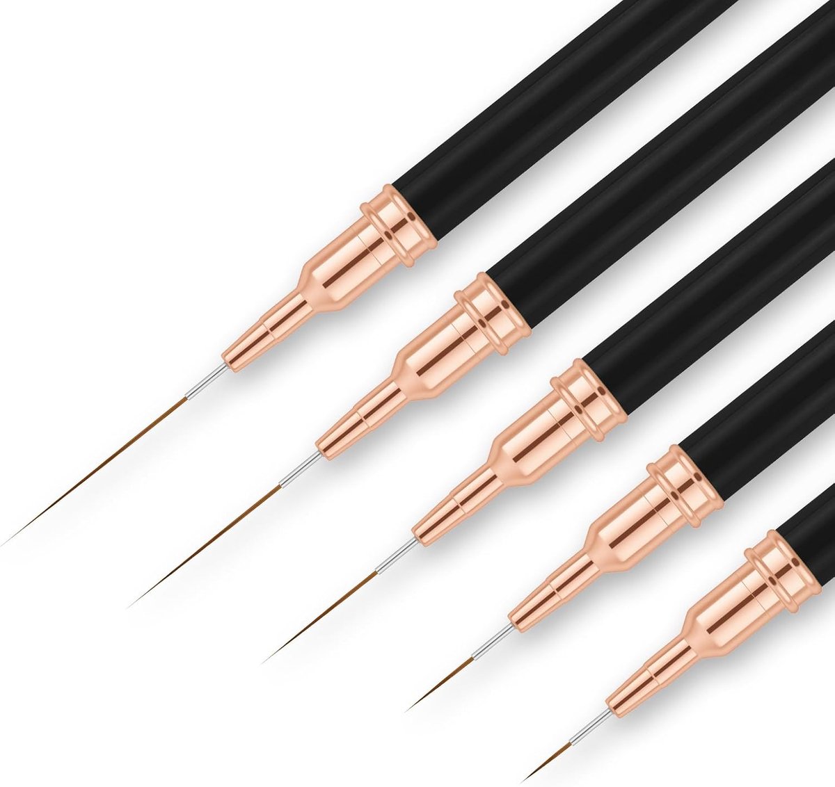 SnelShoppen - Nail Art Brush Set - Professionele 5-delige Nail Brushes voor Precisie, Fine Liner, 7/9/11/15/25 mm, Zacht Nylon, Zwart - Perfect voor N