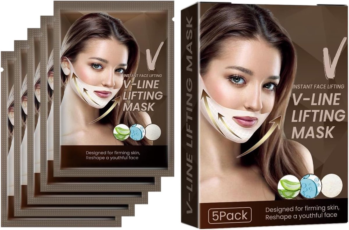 5 Stuks V-lijn Liftend Gezichtsmasker, Verstevigende en Vormende Maske, Dubbele Kin Vermindert, Het Gezicht Contouren, Fijne Lijntjes Tegenwerkt voor een Jeugdige, Strakke Uitstraling