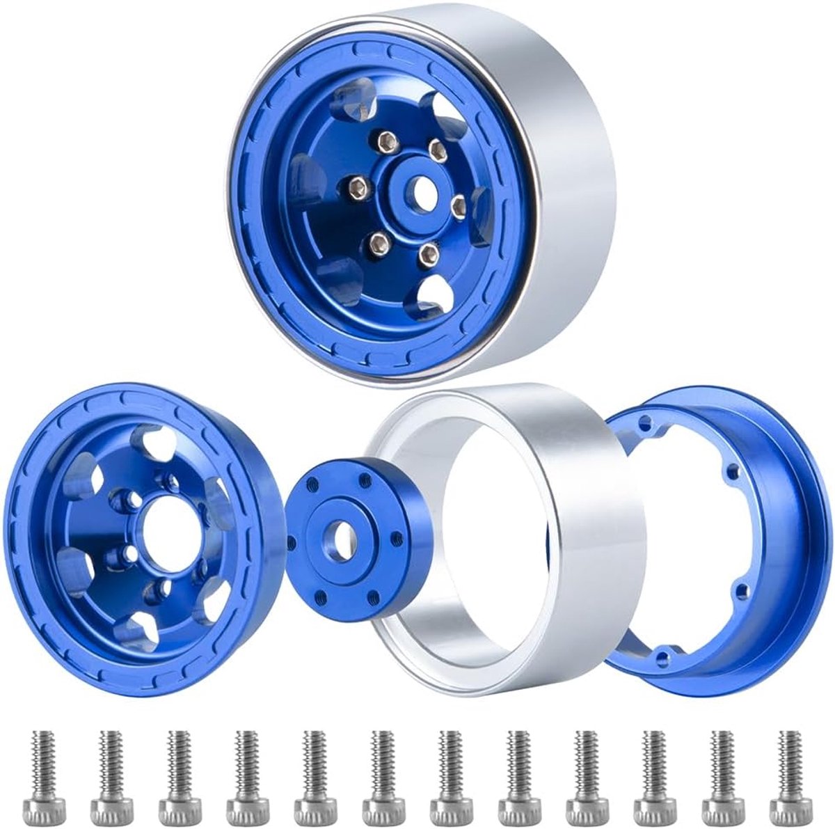 4 stuks RC Beadlock velgen CNC metalen velgset voor 1/18 Trx4-M RC Crawler Car, blauw