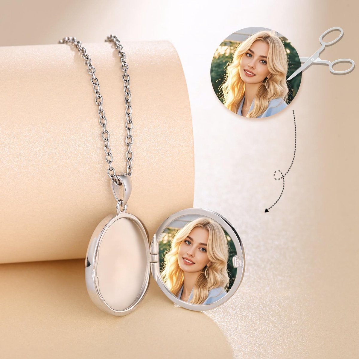 Medaillon halsketting dames zilver 925 ronde foto ketting met zwarte zon maan liefde amulet sieraden cadeau voor vrouwen moeder vriendin meisjes