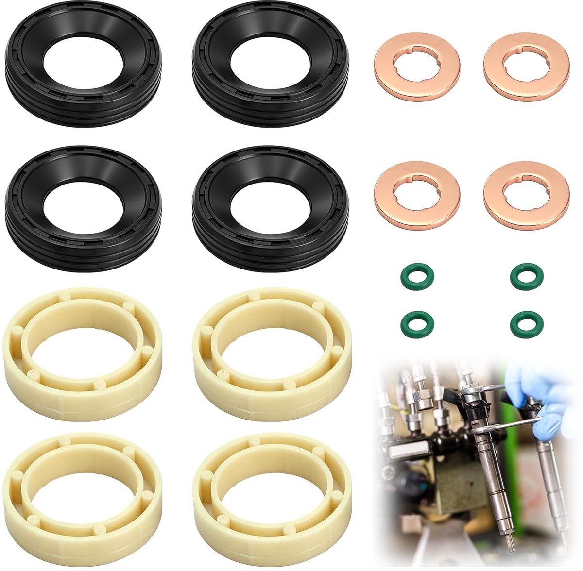 16 stuks afdichtingsset voor injector, 1,6 HDI, afdichtingsringen voor dieselinjector, vervanging, compatibel met Citroen