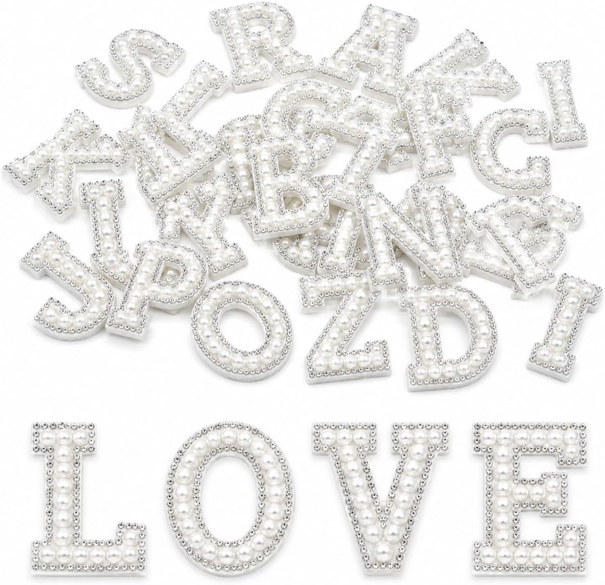 26 stuks parels, strass, letterstickers, 4,5 cm