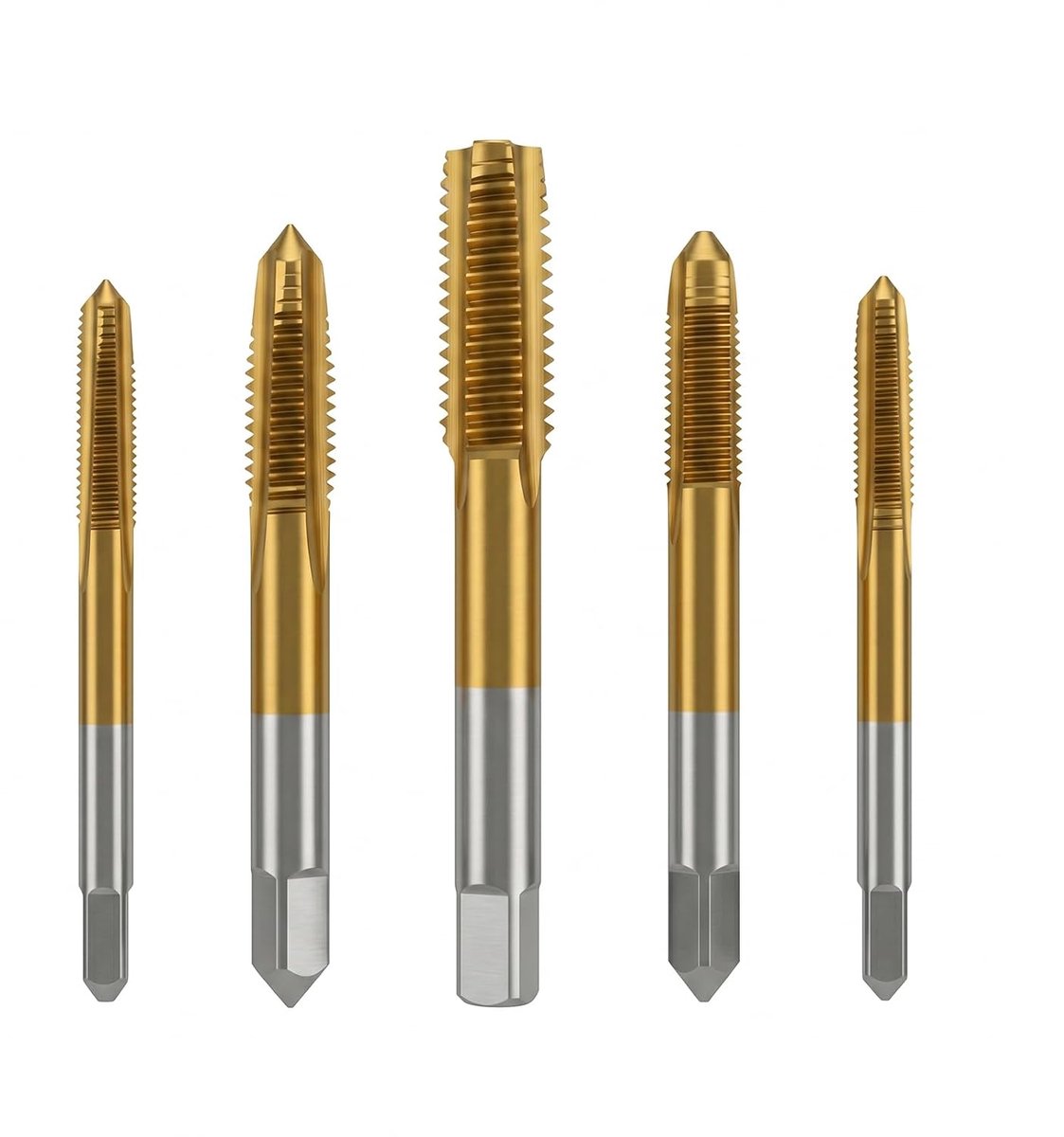 5-delige HSS titanium schroefdraadboorbitset met M3, M4, M5, M6, M8, professionele draadsnijder voor schroefdraad om te snijden, geschikt voor machine- en handtoepassingen
