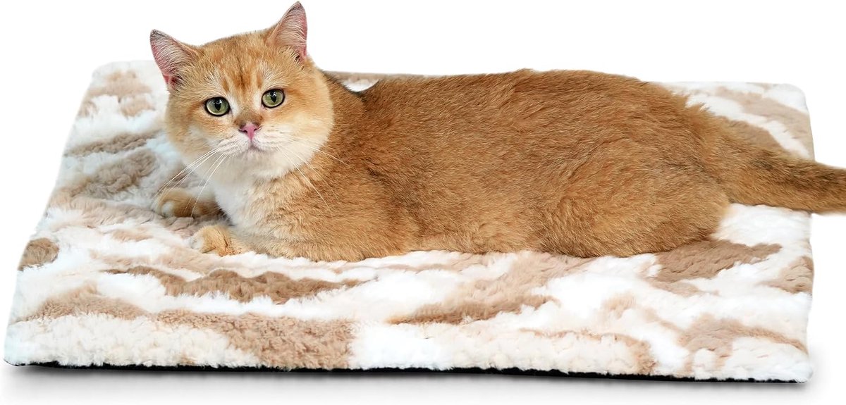 Warmtedeken voor katten, 60 x 45 cm, ultrazachte zelfverwarmende hondendeken, verwarmingsmat voor honden/katten, antislip, 60 x 45 cm, bruin