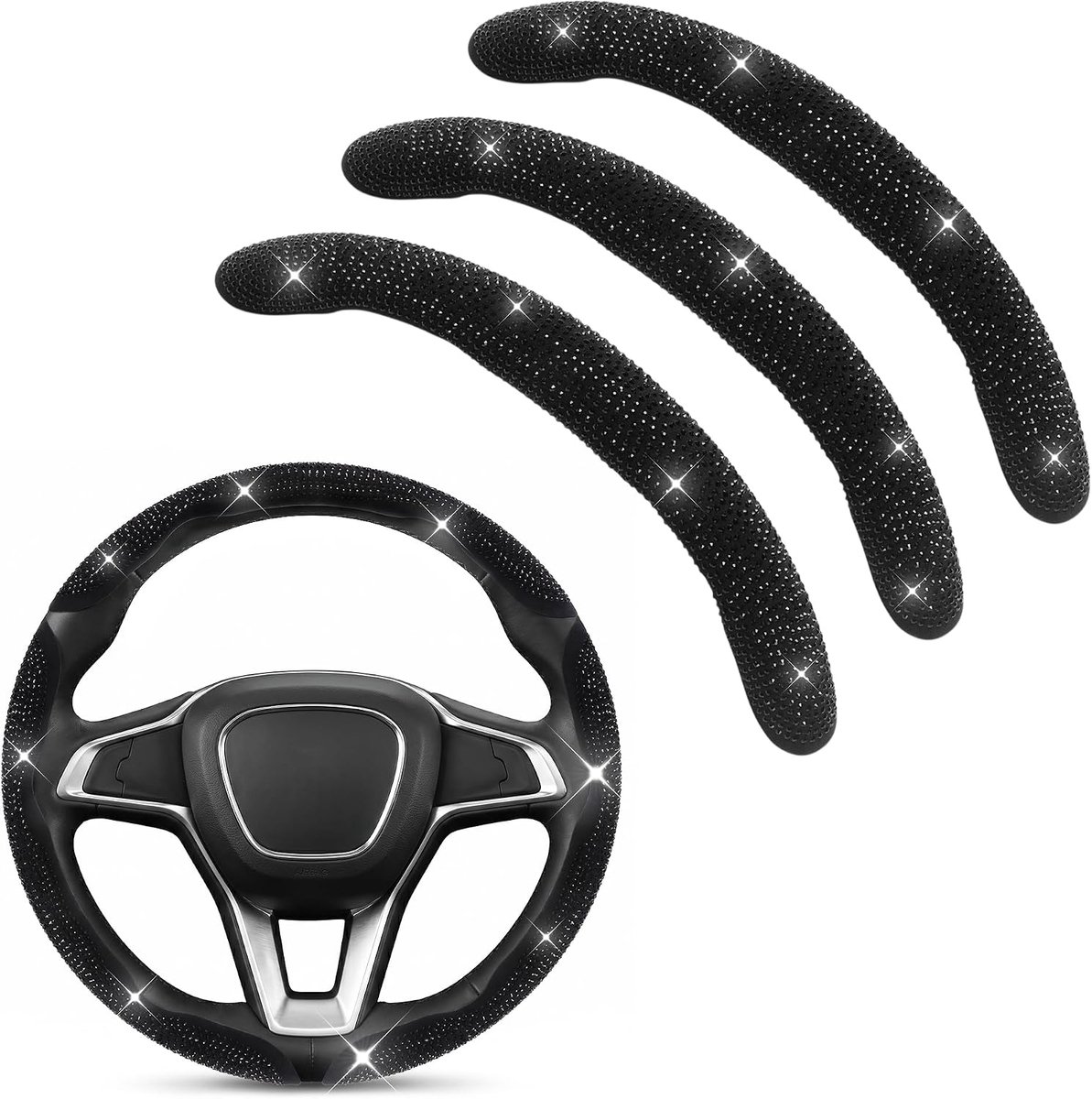3 stks Auto Koolstofvezel Anti-Skid Stuurwiel Cover, Gesegmenteerde Stuurbeschermer, Vlinder Stuurhoes, Universele 99% Auto Wiel Cover Protector (zwart)