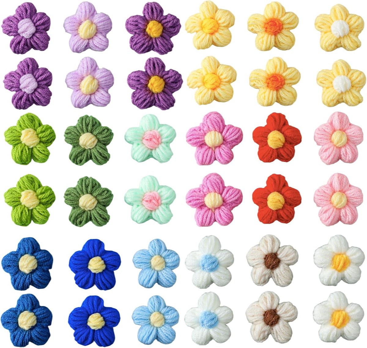 36 stuks handgemaakte gehaakte bloemapplicaties voor knutselwerk, naaien, doe-het-zelf, hoeden, jassen, rugzakken, jeans, cadeaupakketten, feestdecoratie.