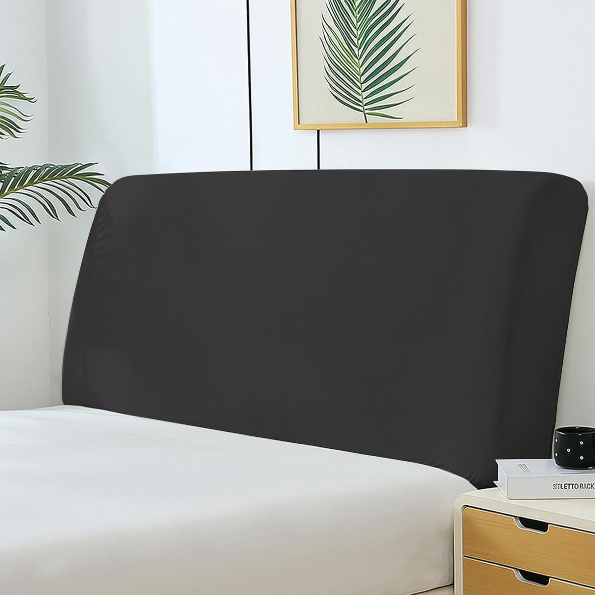 Hoofdbordhoes, stofdicht, rekbaar hoofdbordhoes, verdikte hoofdbordhoes, zacht en wasbaar, universele hoofdbordhoes voor slaapkamer, decoratie, zwart