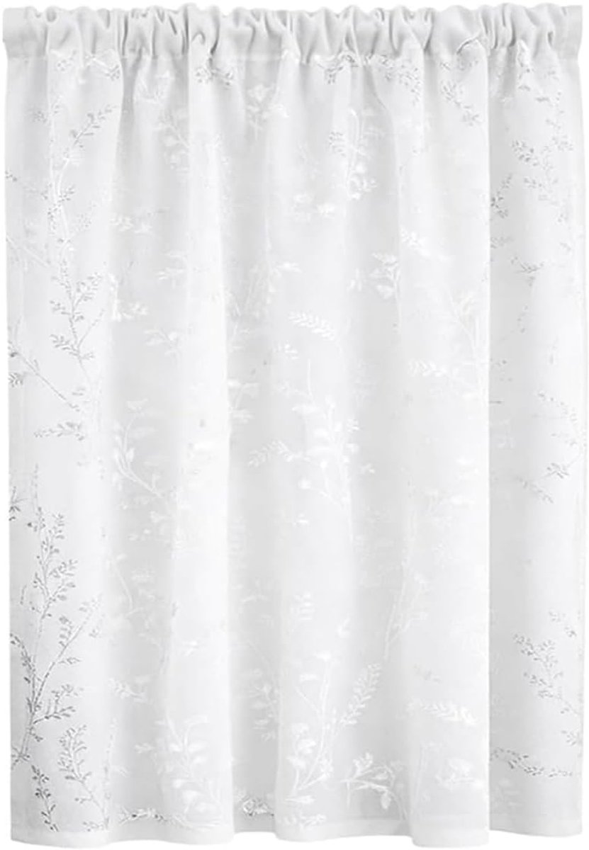 Witte Lavendel Sheer Cafe Gordijn 100x45cm Lichtgewicht Polyester Lace Window Drapes voor Keuken Kleine Window Coffee Shop