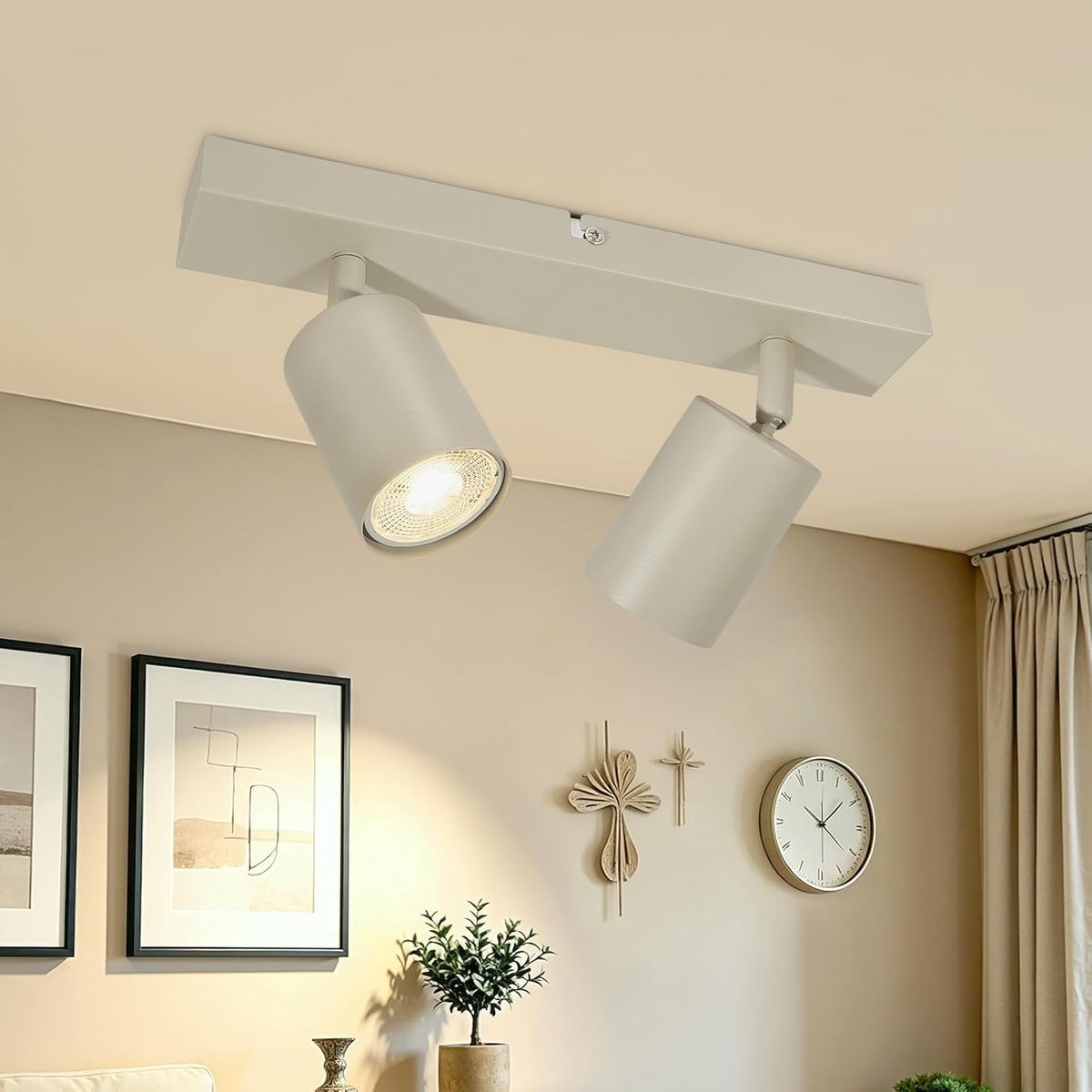 Plafondlamp, 2 led-spots, draaibaar, GU10, beige