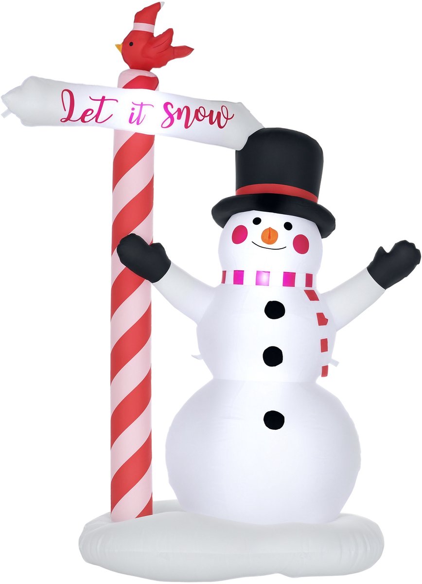 HOMCOM opblaasbare kerstsneeuwpop van 213 cm met ledverlichting, bevestigingsmateriaal en blower, kerstdecoratie voor binnen en buiten, weerbestendig IP44