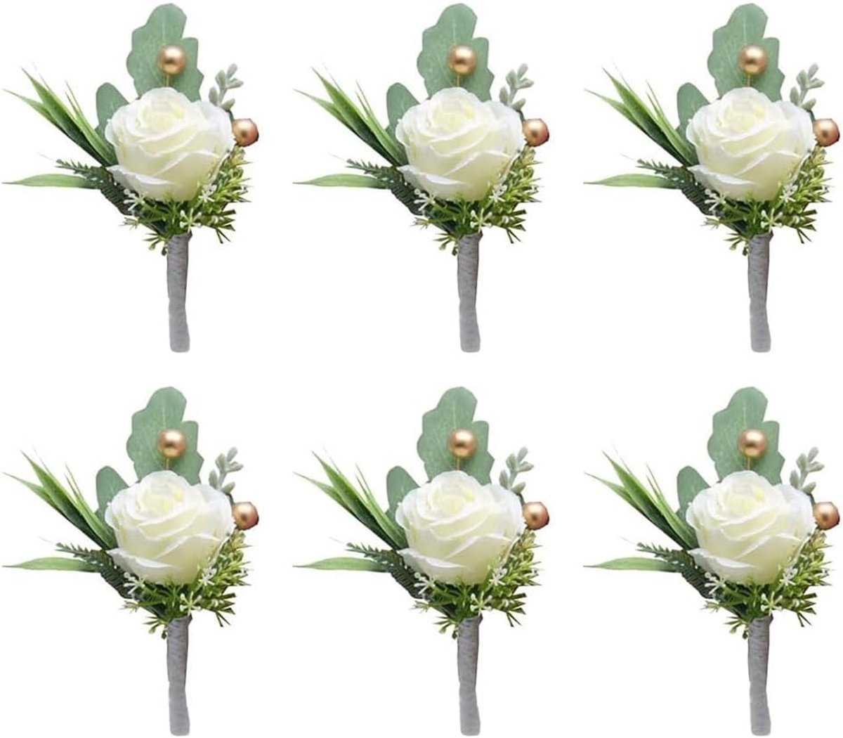 Roos Boutonniere voor mannen bruiloft set van 6, kunstmatige bruiloft bloem boutonnieres met pinnen voor bruidegom en getuige man huwelijksverjaardag, bal, feest, woondecoratie (6)