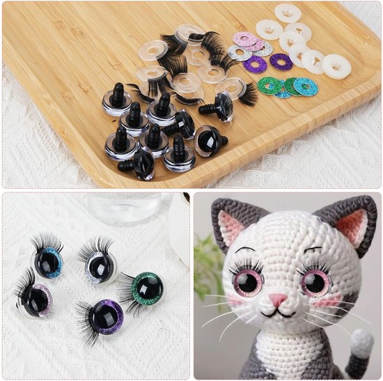 Ogen, 10 stuks, 20 mm, Amigurumi-ogen voor poppen met wimpers en sluitringen, voor Amigurumi-poppen, haakdieren, doe-het-zelf speelgoed, teddypoppen, pluche speelgoed — afbeelding 4
