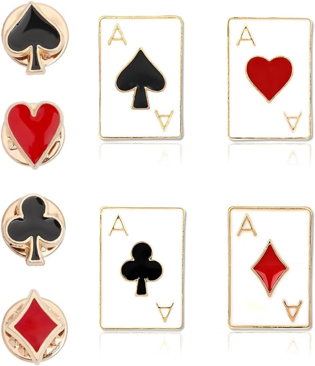 Brocheset, pokerbroche, kaartspelabzeichen, harten, schoppen, reversspeld, goud, uniseks, legering
