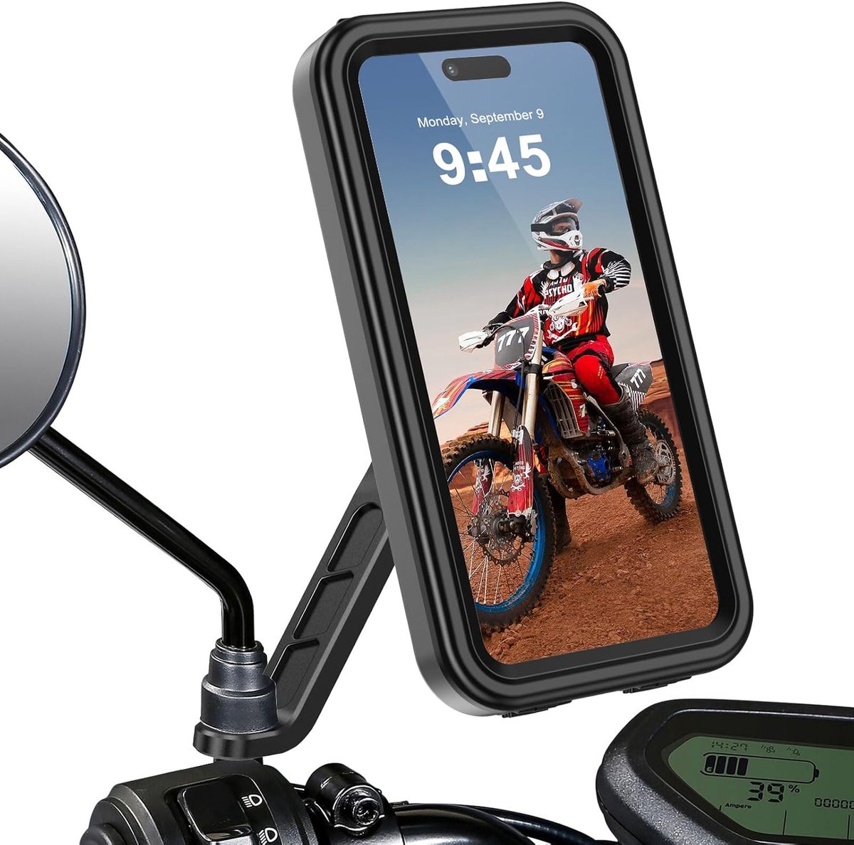Telefoonhouder Waterdicht [Snel loskoppelbaar] Telefoonmontage voor motor 360° rotatie telefoonhouder voor motorspiegel met aanraakscherm Telefoonhouder voor bromfiets voor