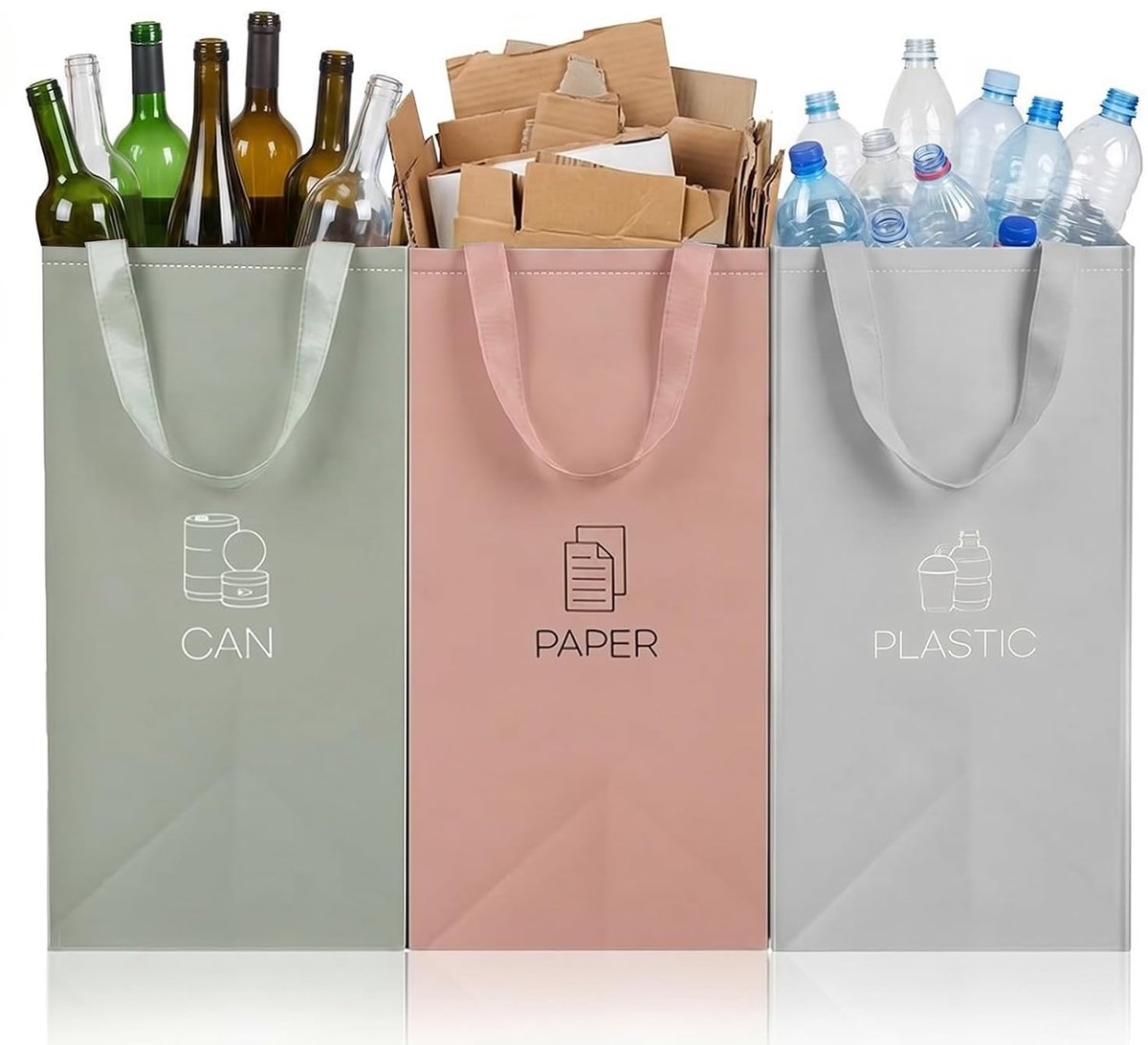 Afvalsorteersysteem, afvalscheidingssysteem met 3 vakken, 40 l organisatiesysteem, zachte recyclingcontainer voor kantoren, keukens, slaapkamers