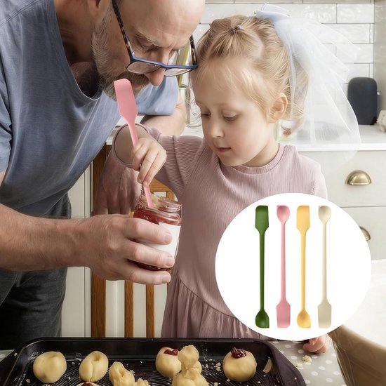 4 Delige Set Dubbelzijdige Kleine Schraper Herbruikbare Dubbelzijdige Kleine Deegschraper Geschikt Voor Bakken, Koken En Roeren, Ideaal Voor Jampotten En Melkkannetjes — afbeelding 5