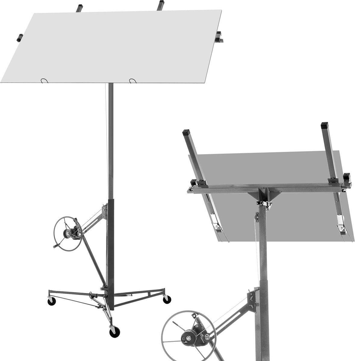 REDOM - Platenlift - Draagvermogen 68 kg - Verstelbare draagarmen - 60° kantelbaar - Opvouwbaar - Wand- en plafondmontage - Staal - Grijs