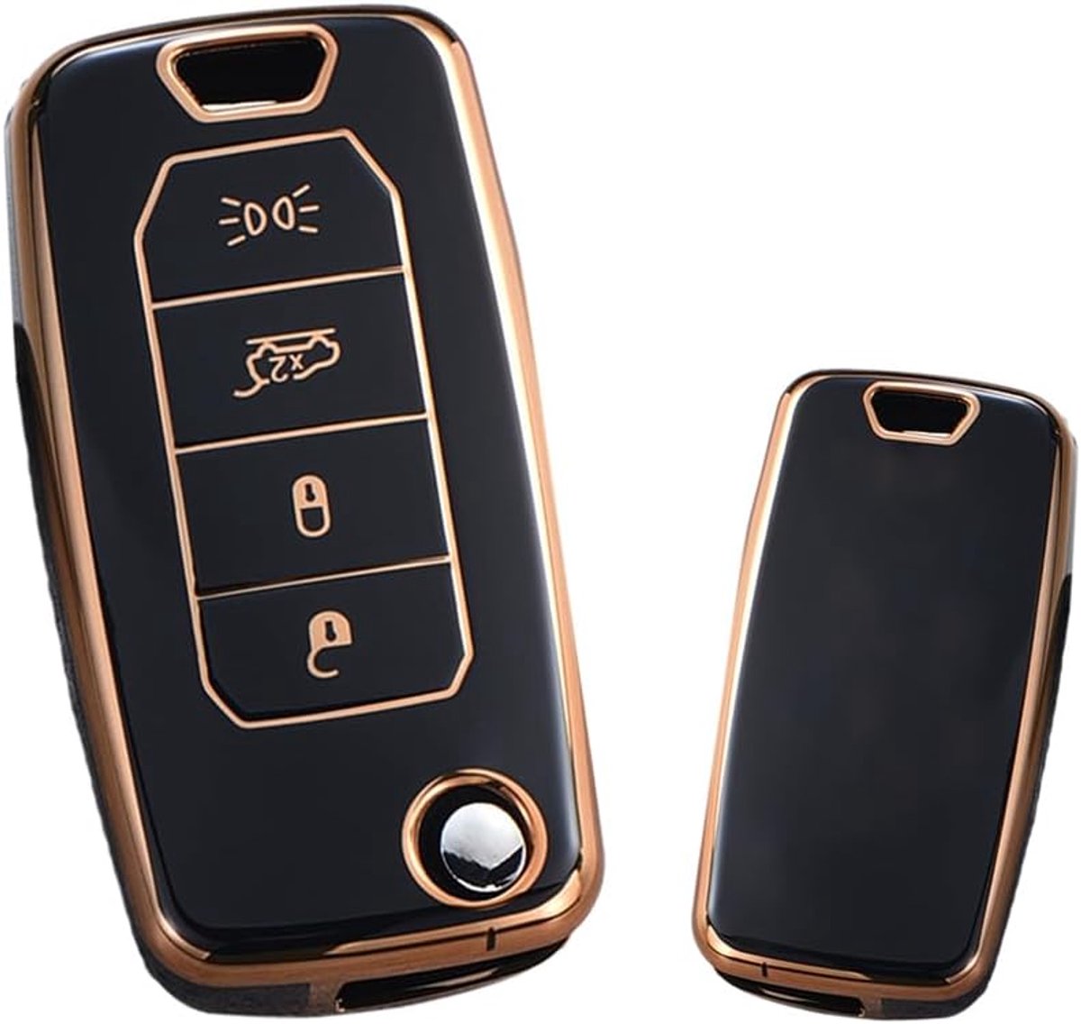 Ontto Autosleutelhoes geschikt voor Jeep Cherokee Renegade Grand voor Dodge Ram Charger 1500 Challenger Chrysler 300C beschermhoes TPU sleutelhoes sleutelhanger sleuteletui cover goud zwart
