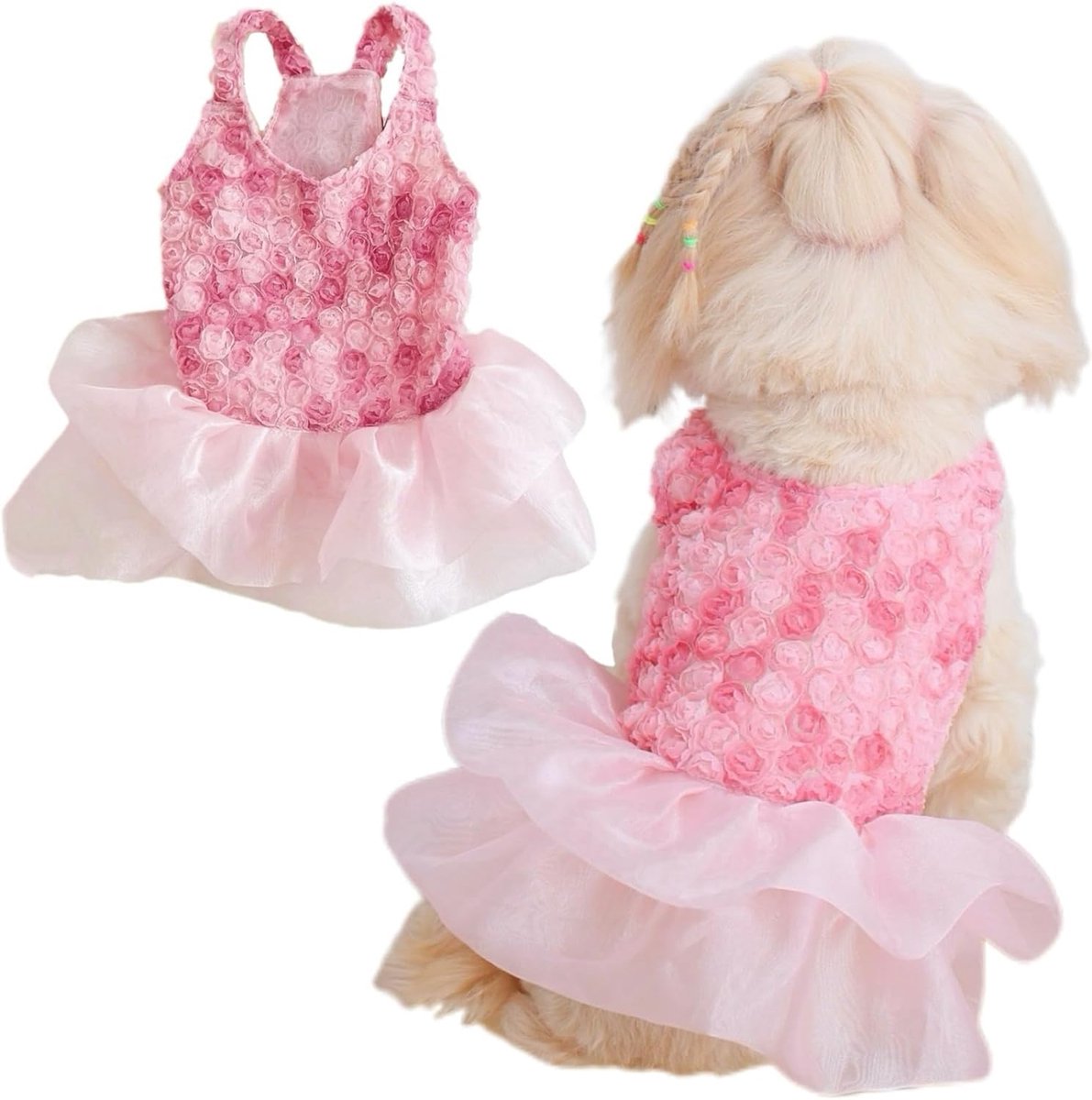 Jurken voor kleine honden met roze bloemen, troudjurk voor hond en kat, tule jurk voor puppy, tutu rok voor hond, outfit voor kat, huisdier kostuum voor Yorkie, Teddy, Chihuahua, kledij