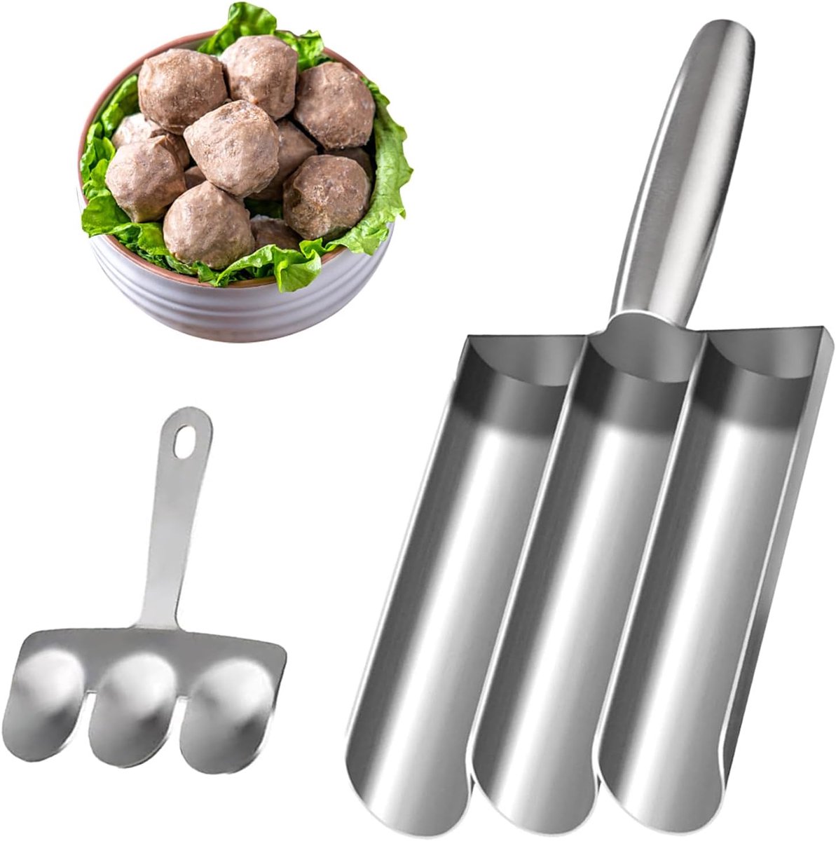 Roestvrij staal, vleesballenschep handgereedschap voor creatieve keuken, voor sorbetpasta voor snelkoken (drie buizen)