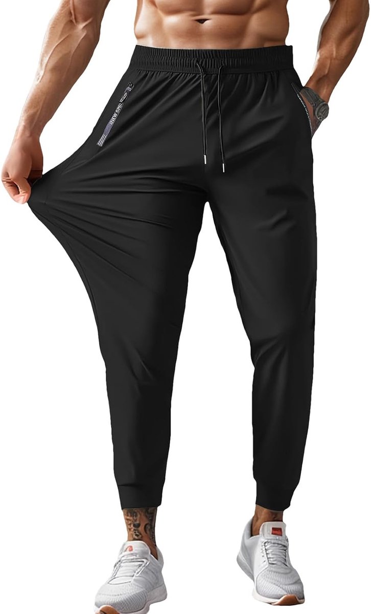 Joggingbroek voor heren voor de zomer, licht, elastisch, met zakken met ritssluiting, smalle vrijetijdsbroek (open broek/smalle onderkant)