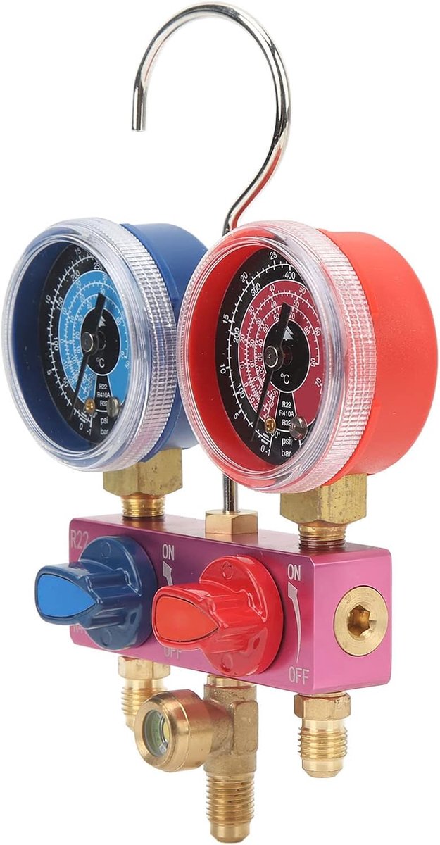 Spruitstukmeter HS M02 voor R22 R32 R410A Compacte Diagnostische Manometer met Afneembare Metalen Knop en PTPE-pakking voor Conditionering en Auto-onderhoud