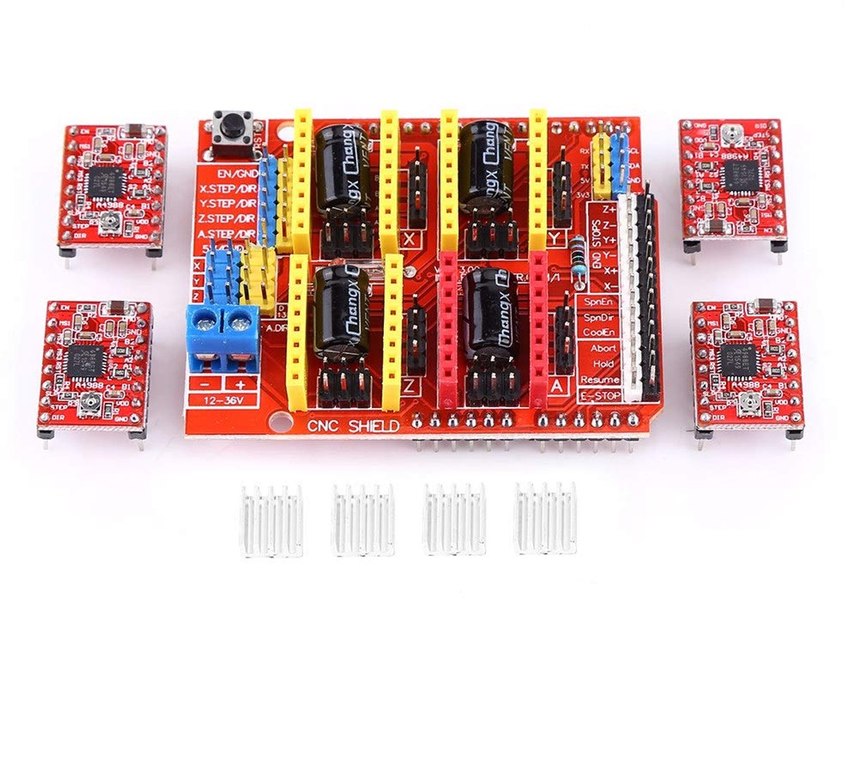 4 stuks A4988 CNC Beschermende Uitbreidingskaart Koellichamen Stapsgewijze Motor Driver Met Koellichamen Voor Graveur 3D Printer