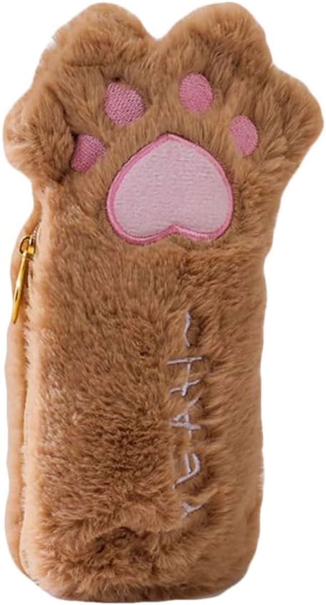 Etui pen tas briefpapier houder schattige kat poot vorm kantoor school organisator opslag grote capaciteit voor studenten meisjes, Bruin, Mooi