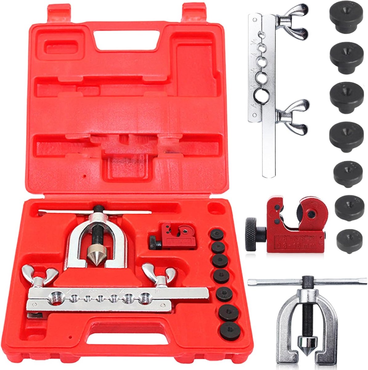 Remleiding, flensgereedschap, airconditioning met buissnijder, gereedschapsset om uit te breiden, 3/16 inch, 1/4 inch, 5/16 inch, 3/8 inch, 7/16 inch, 1/2 inch, 5/8 inch voor dubbele en