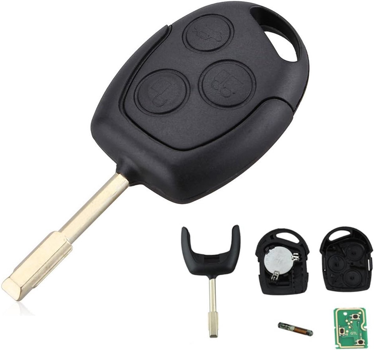 Autosleutel met 3 knoppen, toegang op afstand, 433 MHz, vervanging voor Ford Mondeo/Fiesta/Focus/KA/Transit/K2, 2002-2012