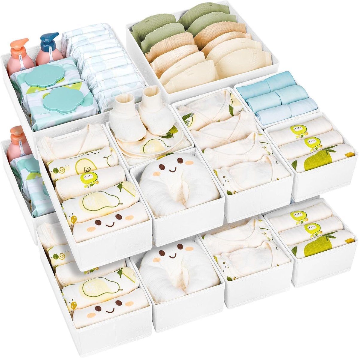 Lade-organizer, kledingkast, organizer, opvouwbare ondergoed-organizer, set van 15, opbergsysteem voor stof, laden, opbergsysteem voor broeken, kleding, sokken, wit