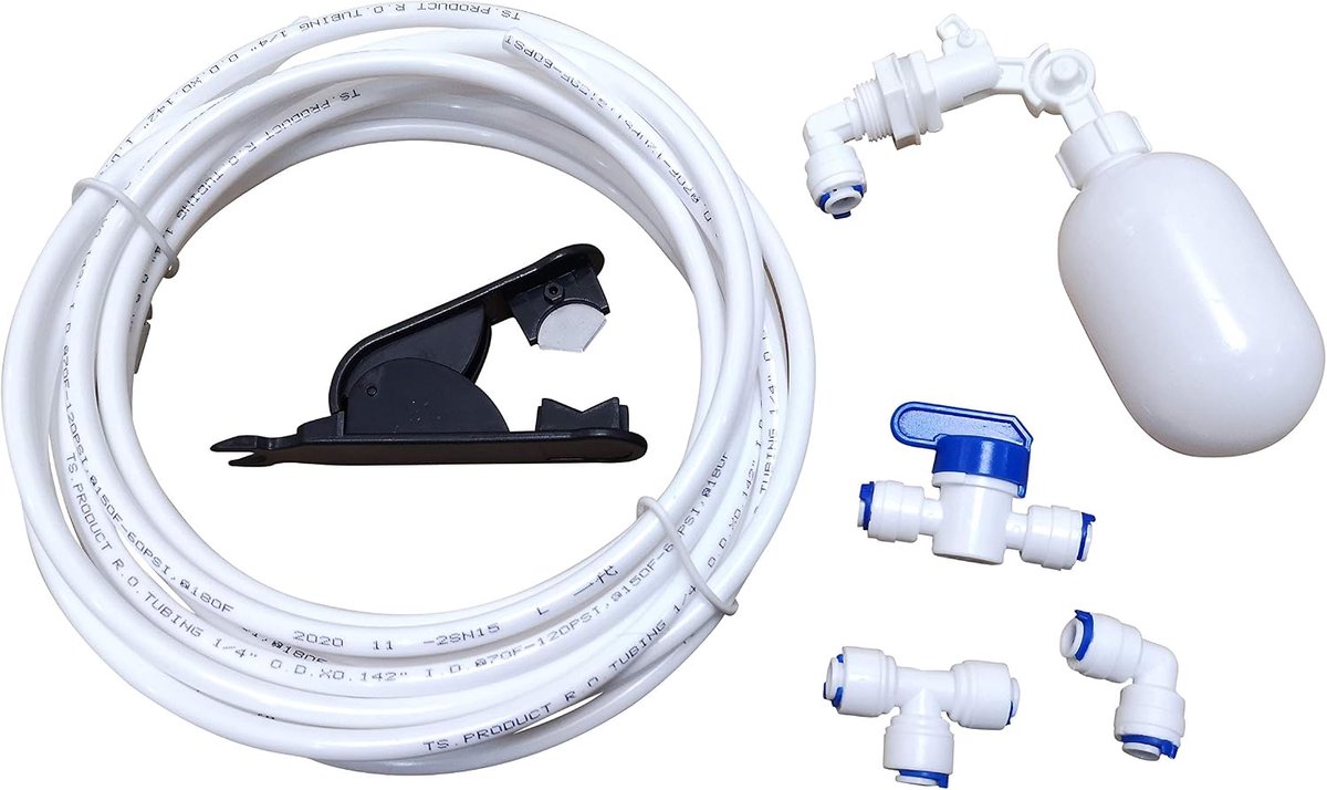 1/4 "inch 5 meter pijp + 1/4" inch snelkoppelingen voor buizen RO-systeem (kogelkraan + L + T-type) + watervlotterkogelkraan + PVC-pijpslangsnijder