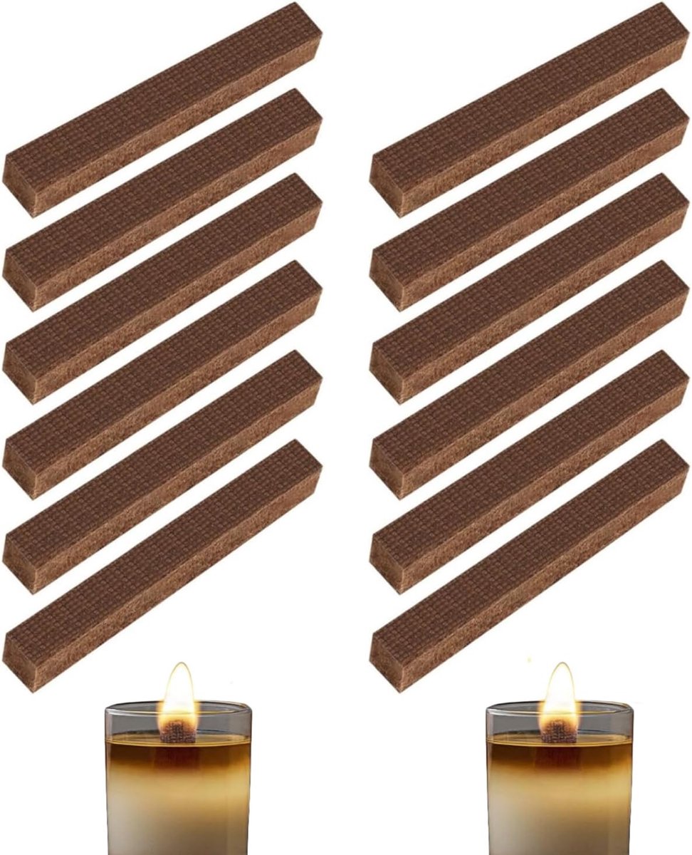 Lont, 12 stuks waxeters, vuurwas, houten lont voor kaarsenresten, reservelont (9 x 1 x 1 cm)