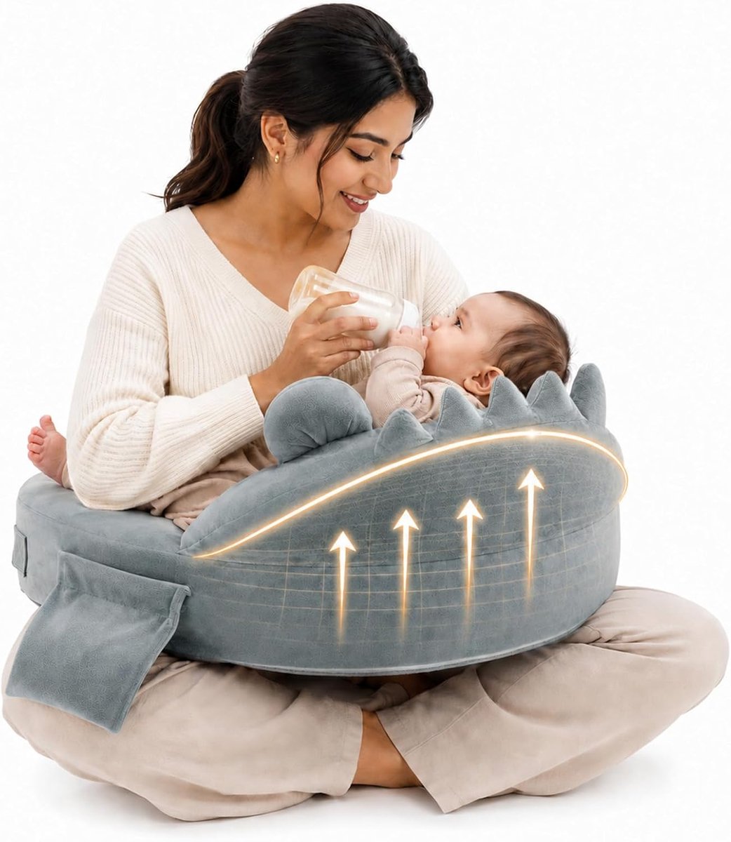 Borstvoedingskussen, klein met veiligheidsomranding, traagschuim, babyvoedingskussen, verstelbare riem, antislip, 360° bescherming, groot oppervlak van 58 x 40 cm, voor pasgeborenen