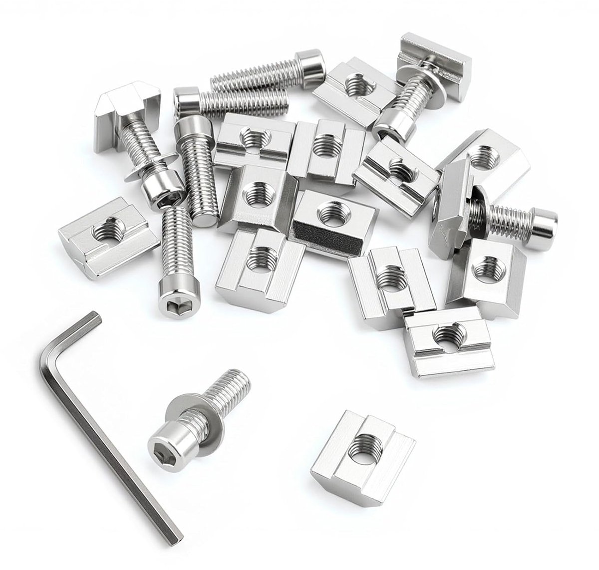 30 T-gleufmoeren M8 set, T-gleufmoeren 8, T-gleufmoeren, T-glijmoeren M8, glijmoeren glijrail voor 4040 serie aluminium profiel extrusiegleuf, met 30 M8 schroeven, 30 ringen