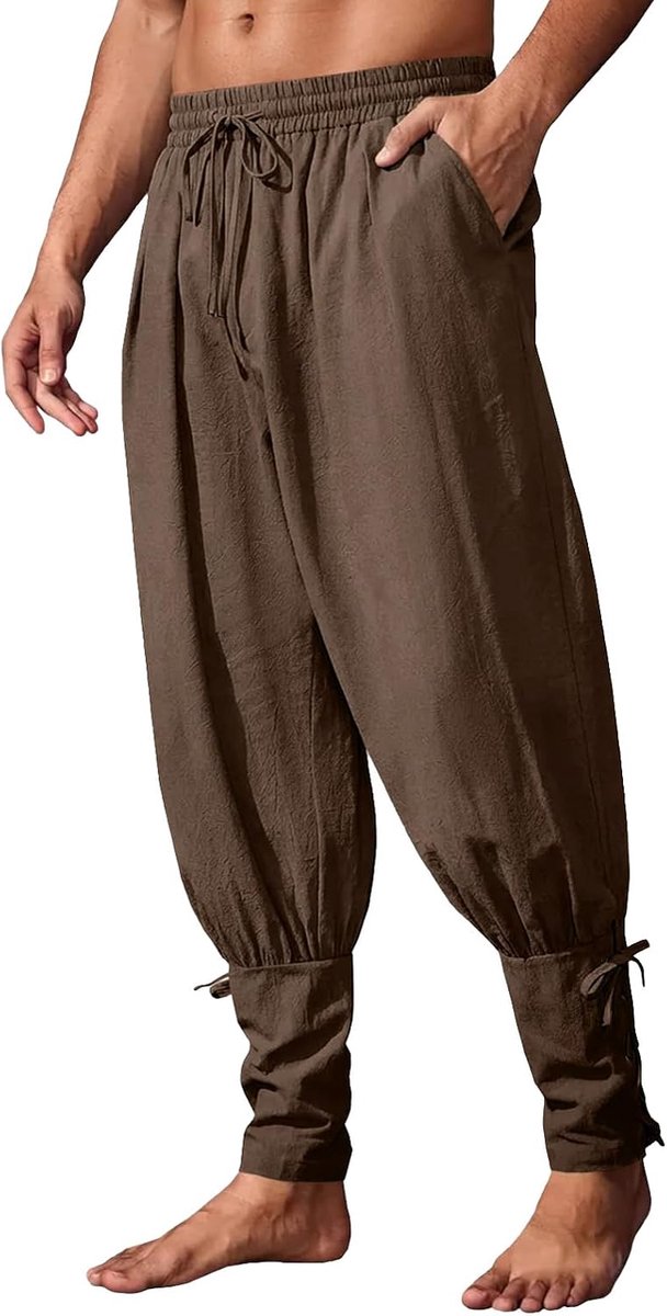 Broek voor heren, renaissance, viking, piratenbroek, vintage linnen broek, effen, baggy, vrijetijdsbroek, cosplay kostuum