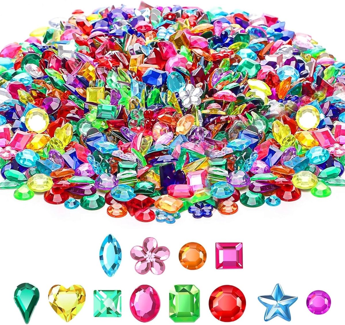1200 stuks edelstenen, acryl strass-steentjes, hotfix-strass, platte achterkant, zelfklevende kleurrijke edelstenen, verschillende vormen, voor doe-het-zelf decoratie, kleding, hoezen voor