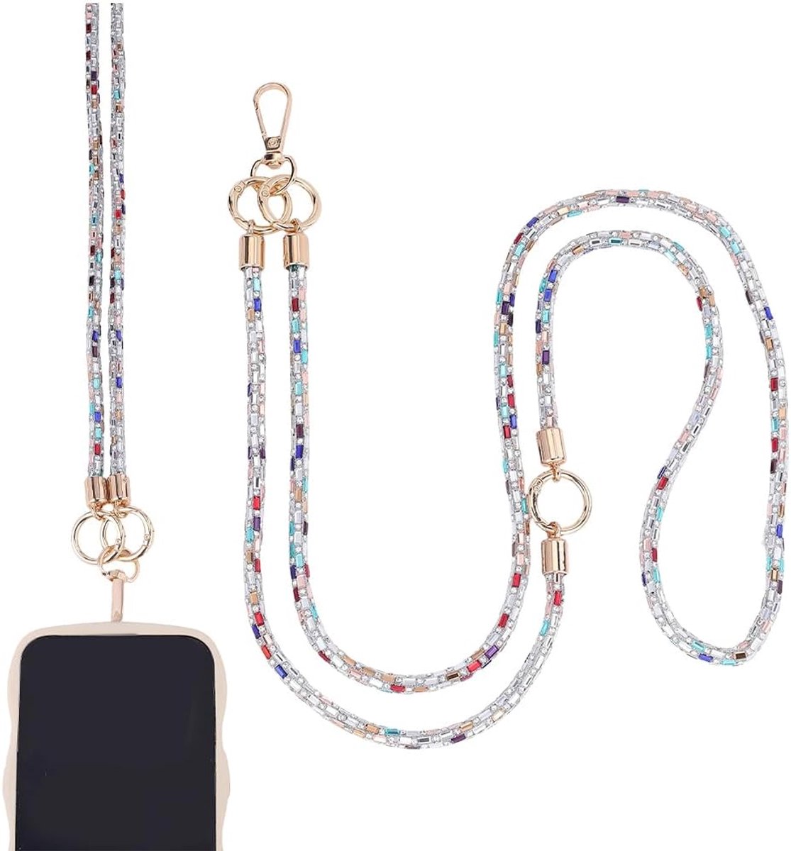 Mobiel toont met strassteentjes - kristallen halsketting - diefstalbescherming - handsfree accessoire - ShopVlot