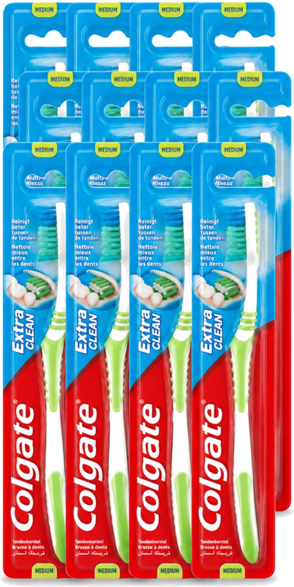 12 x Colgate - Tandenborstel - Extra Clean Medium - 1 Tandenborstel - Voordeelverpakking - 12 stuks