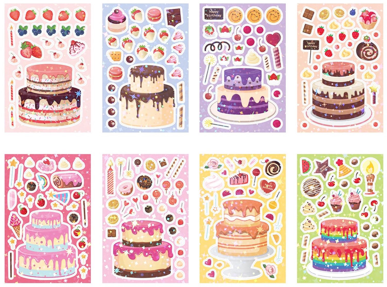 Set van 8 Verjaardagstaart Stickers voor Creatieve Decoratie
