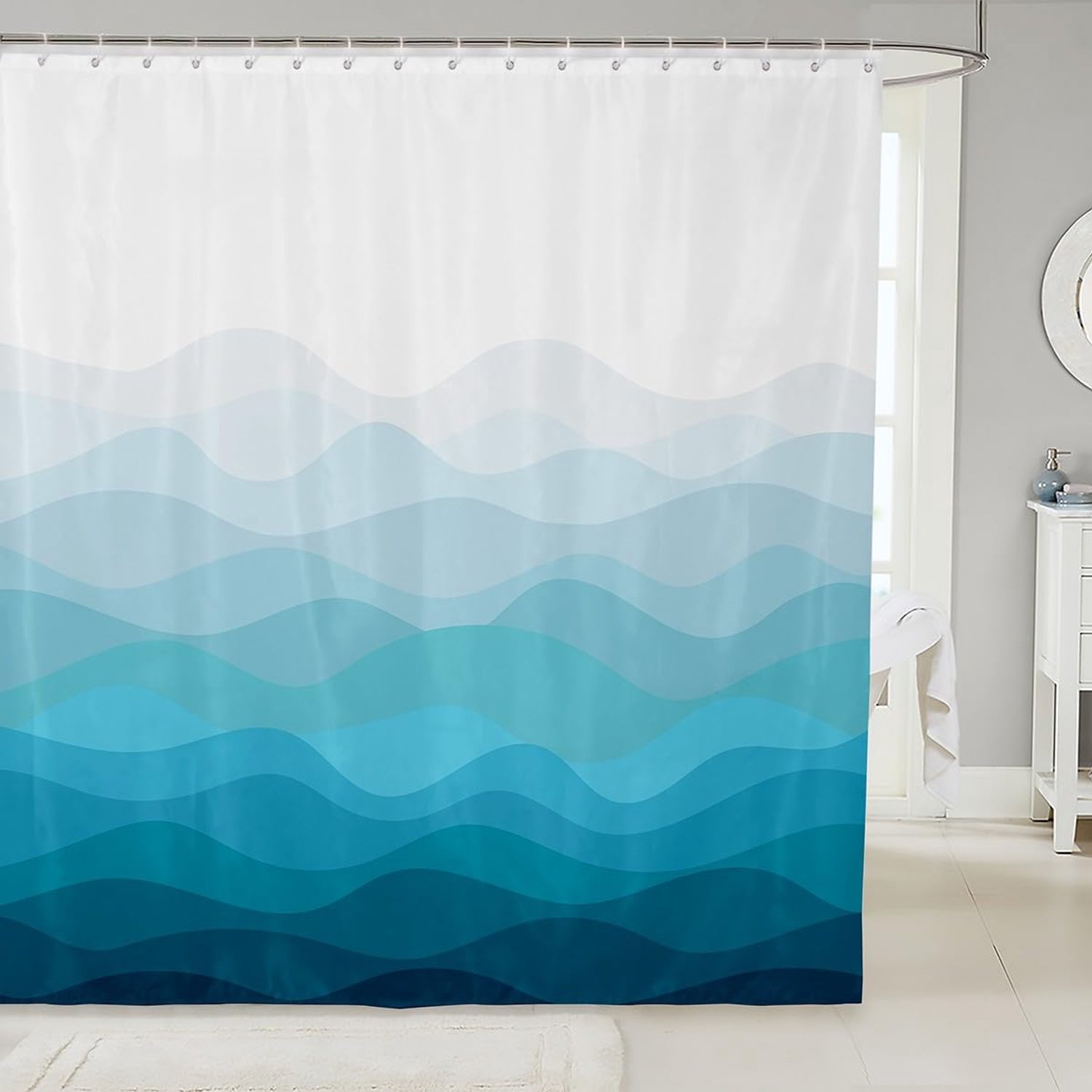 Geometrisch Douchegordijn met Ombre Blauwe en Witte Strepen 180x180 cm