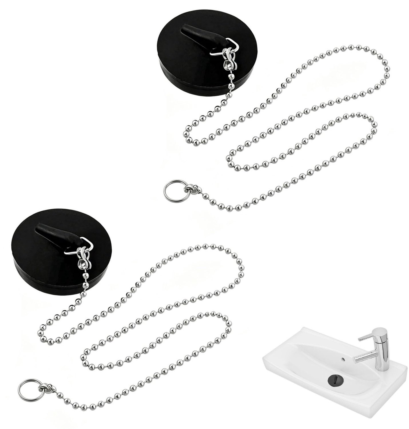Afvoerstop 2 Stuks - Gootsteenstop - Badstop - Rubber - 40-45 mm - Met 40 cm Ketting - Verzegeling tegen Lekken - Afvoerplug