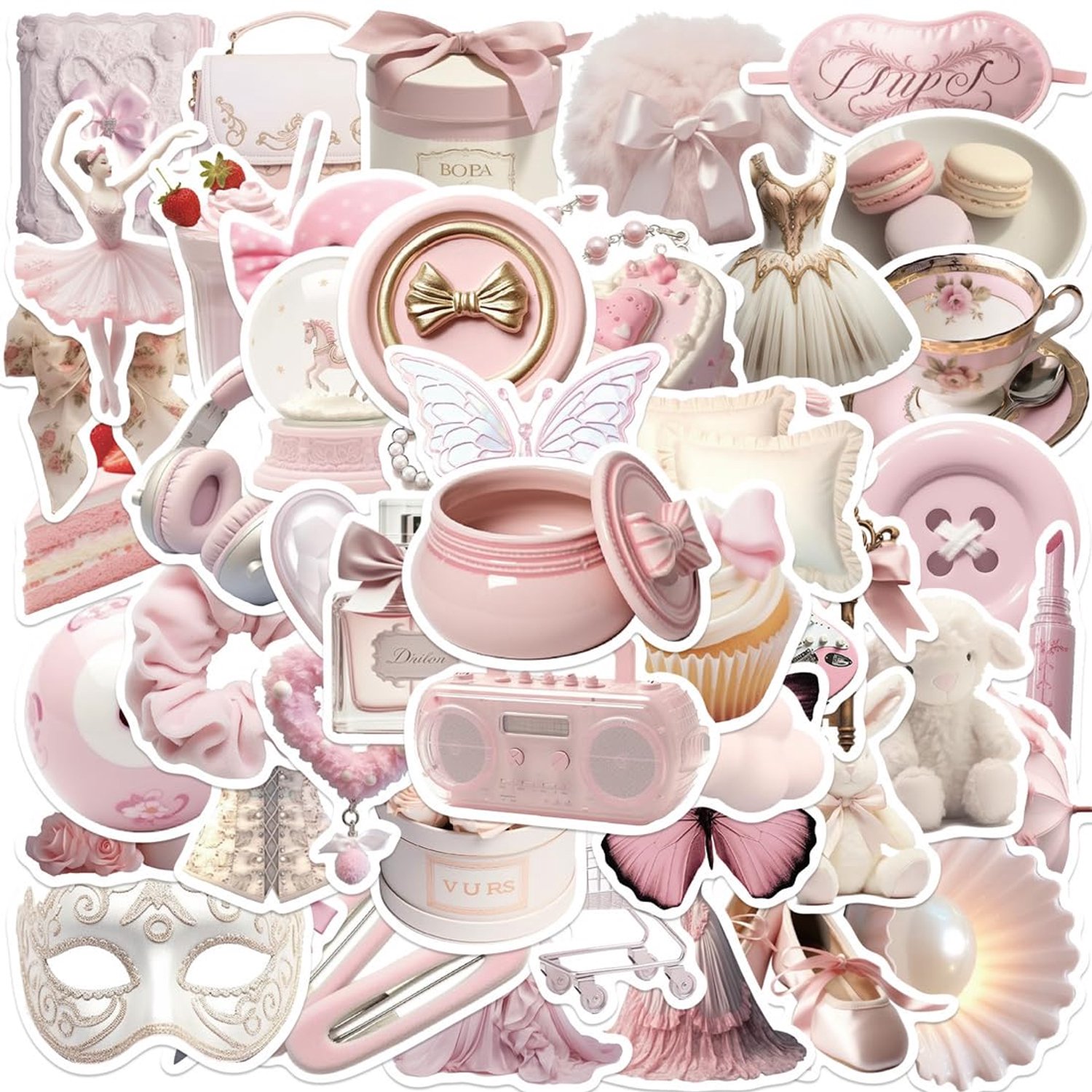 Set van 50 Roze Esthetische Stickers voor Creatieve Projecten