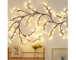 Wilgenkransverlichting - Met afstandsbediening/dimfunctie - 2,3 meter - Decoratieve krans - Kunstmatige takken - Bevat 144 LED's - Sfeervolle slingerverlichting - Stekker - Geschikt voor wand- en slaapkamerdecoratie - 1 stuk