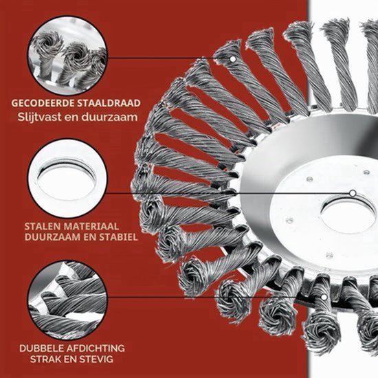 onkruidborstel bosmaaier 2-delig set, wildkruidborstel voor motorsense ronde borstel 200 x 25,4 mm met accessoires — afbeelding 5