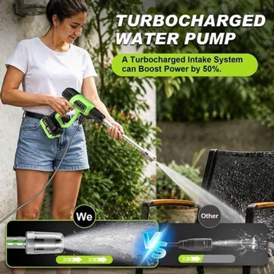 Hogedrukreiniger Accu 125 Bar - 2x4,0 Ah Batterij - 5-in-1 Sproeier - 5 Meter Slang - Draagbaar - Tuinreiniger — afbeelding 5