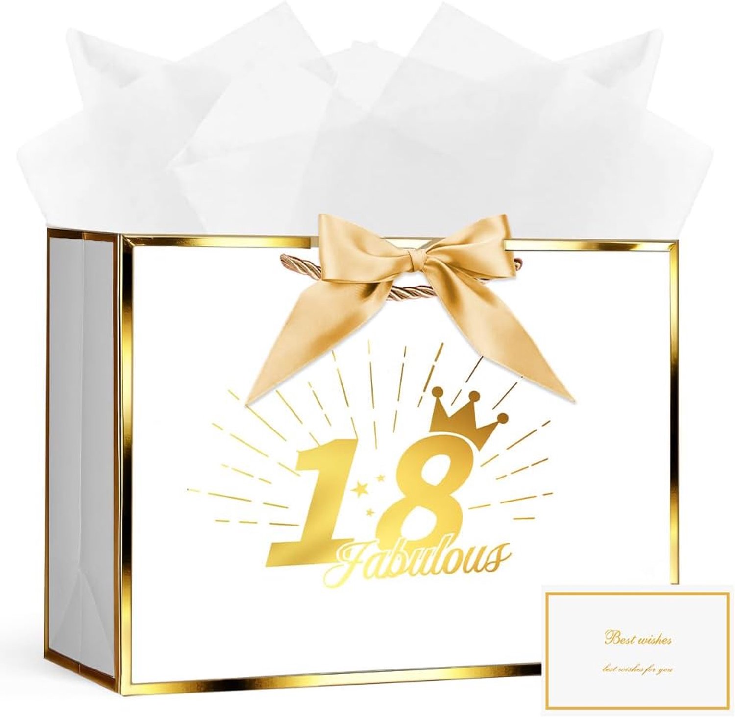 Papieren cadeauzakken 28 x 20 x 10 cm - met handvat en striklint - inclusief wenskaart en zakdoeken - m-winkel